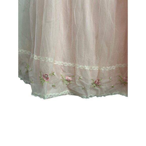 Vintage Vanity Fair Pink Nylon Tricot Slip Dress Baby Doll Floral Lace NIghtgown - Picture 4 of 8